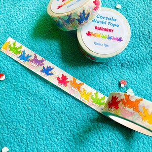 May include: Two rolls of washi tape with a colorful coral reef design. The tape is 15mm wide and 10m long. The tape is labeled "Corsola Washi Tape BEEBARRY".