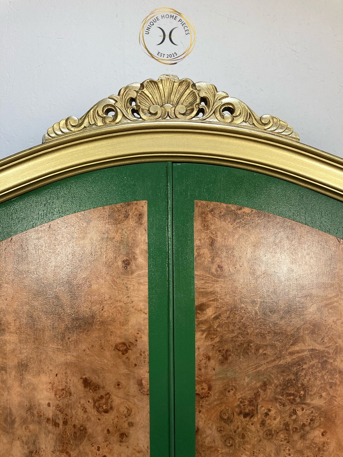 Walnut & Green Gold Wardrobe with Drawers Etsy