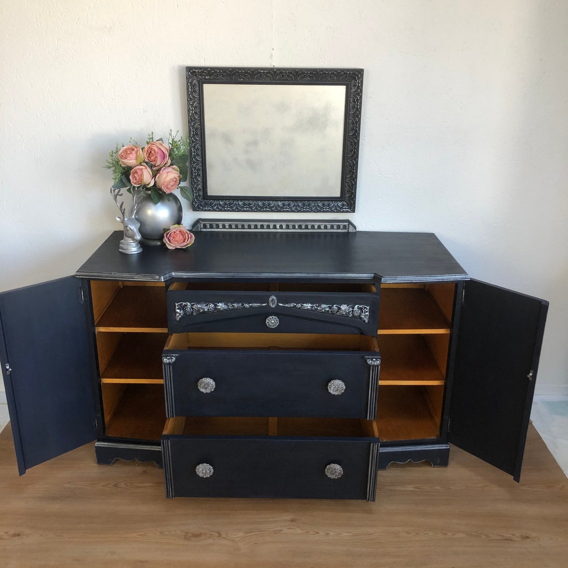 Dark Blue Dressing Table/Blue Sideboard/ Painted Etsy