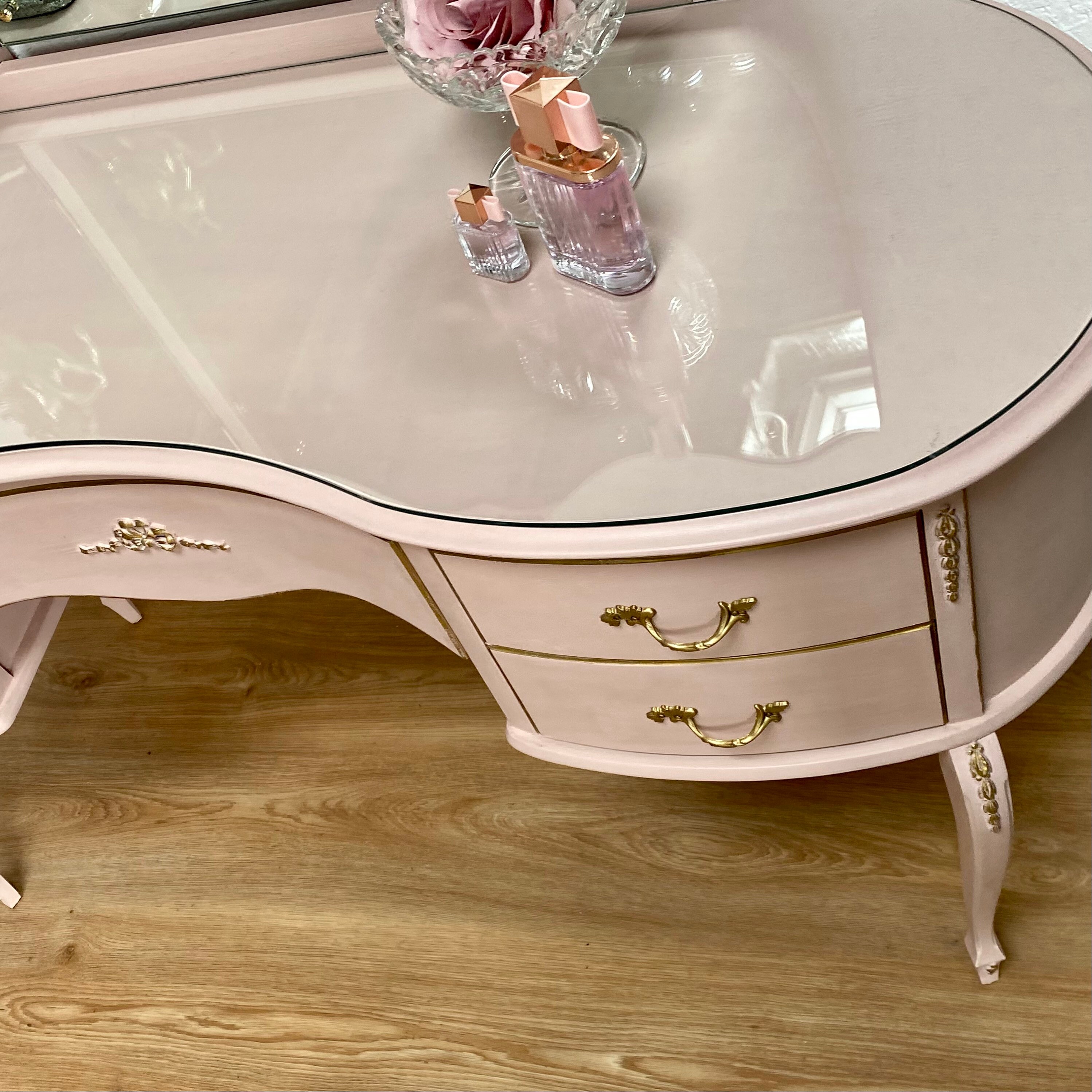 Pink Vintage Kidney Shaped Dressing Table With Mirrors And Etsy