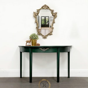 Vintage Green Mahogany Half Moon Console Table