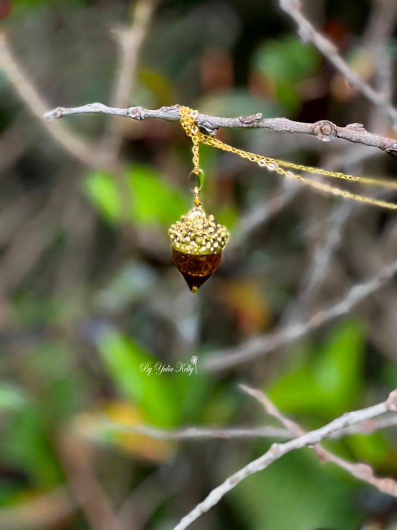 Acorn Crystal Necklace, Autumn Jewelry, Resin Acorn Necklace, Crystal Jewelry, Acorn Pendant, Glass Necklace, Clear Epoxy Woodland Jewelry image 7