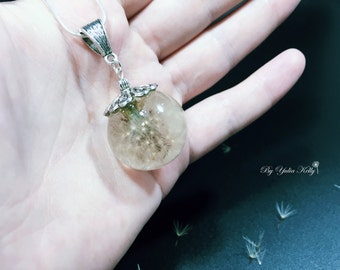 Dandelion Necklace, Wish Necklace, Real Dandelion Seed Necklace, Nature Necklace, Crystal Necklace, Real Dandelion, Terrarium Dandelion