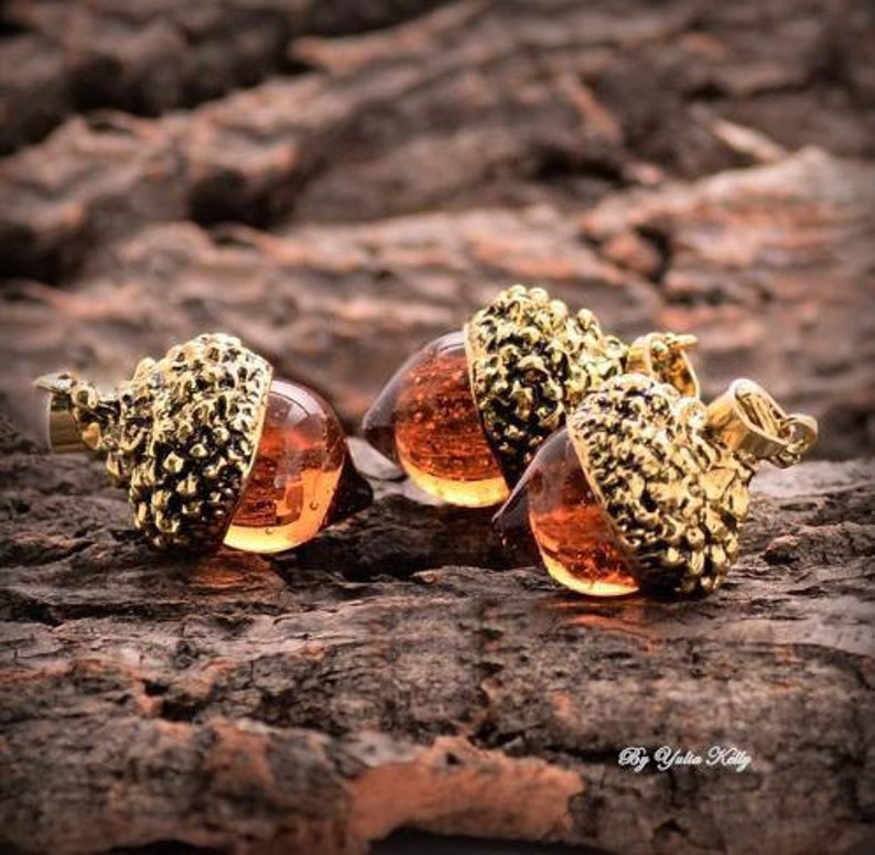 Acorn Crystal Necklace, Autumn Jewelry, Resin Acorn Necklace, Crystal Jewelry, Acorn Pendant, Glass Necklace, Clear Epoxy Woodland Jewelry image 1