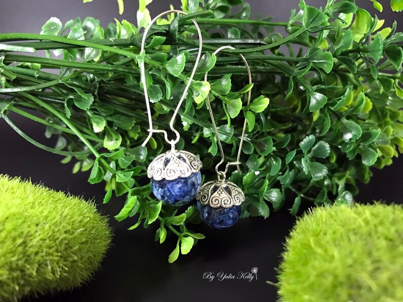 Crystal Earrings with Hydrangea, Blue Flower Earrings, Nature Jewelry, Flower Jewelry, Real Flower Earrings, Hydrangea Earrings, Blue Flower image 2