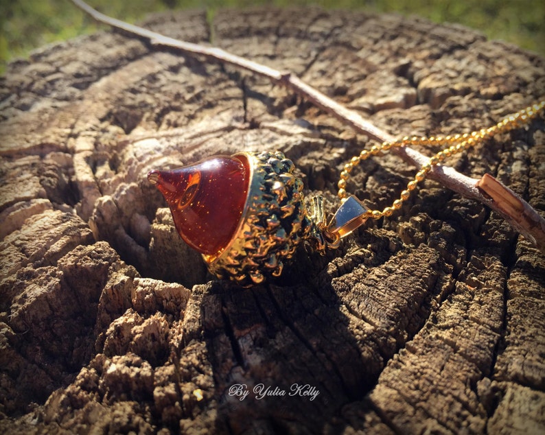 Acorn Crystal Necklace, Autumn Jewelry, Resin Acorn Necklace, Crystal Jewelry, Acorn Pendant, Glass Necklace, Clear Epoxy Woodland Jewelry image 4
