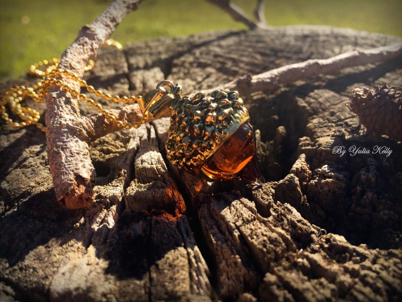 Acorn Crystal Necklace, Autumn Jewelry, Resin Acorn Necklace, Crystal Jewelry, Acorn Pendant, Glass Necklace, Clear Epoxy Woodland Jewelry image 3