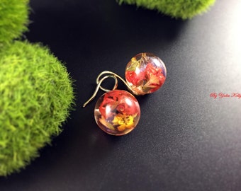 Crystal Epoxy Resin Earrings, Flower Earrings, Resin Earrings, Nature Jewelry, Dry Flowers Jewelry, Real Flower Earrings, Crystal Earrings