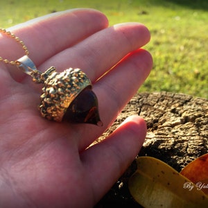 Acorn Crystal Necklace, Autumn Jewelry, Resin Acorn Necklace, Crystal Jewelry, Acorn Pendant, Glass Necklace, Clear Epoxy Woodland Jewelry image 5