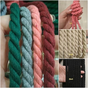 10mm cotton twisted Cord, black matte rope, thick round cord, nautical rope, home decoration, diy projects, choose from 15 different colors