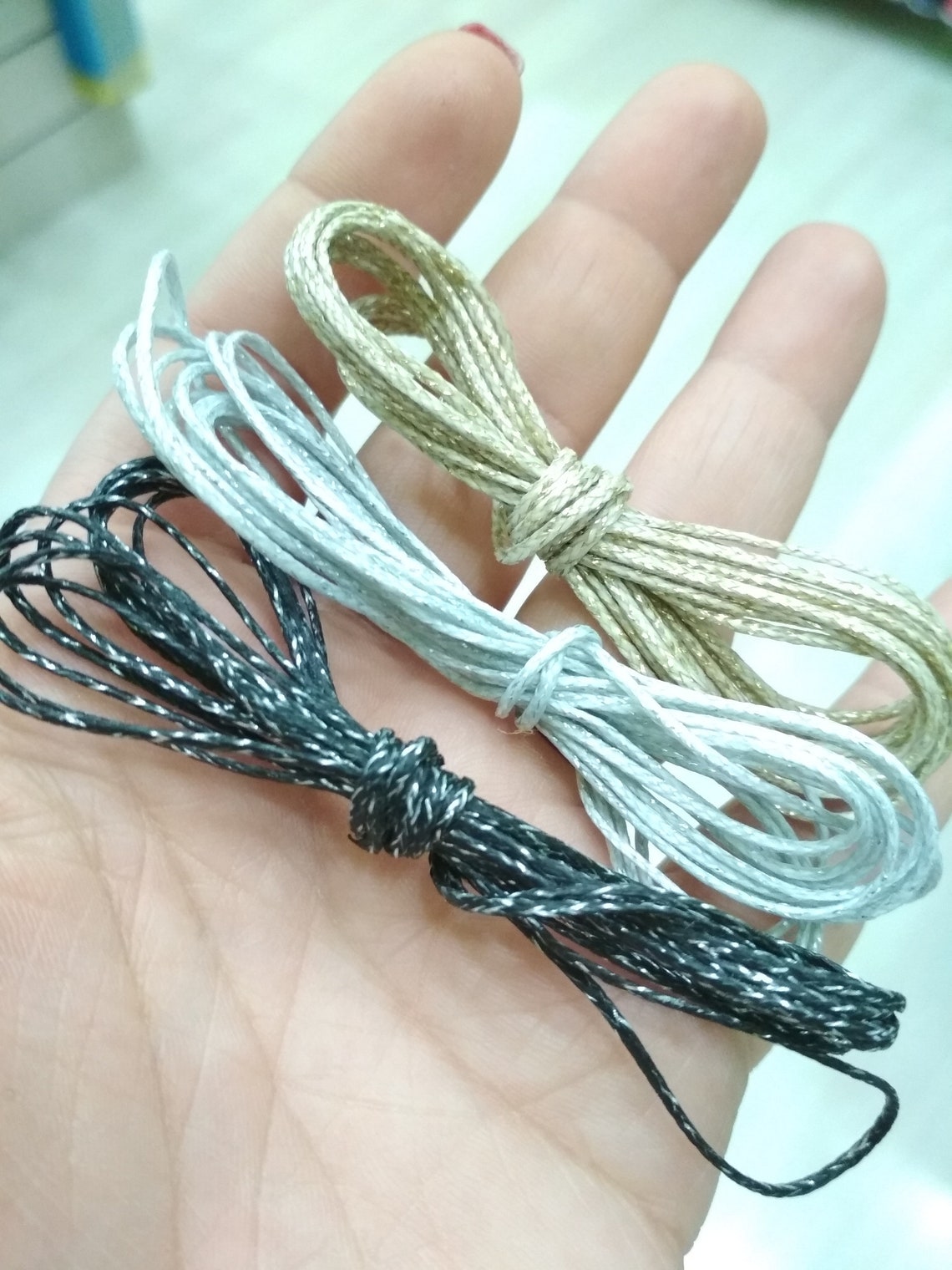 Gold Waxed Cord Silver Waxed Thread Black Sparkling Waxed Etsy