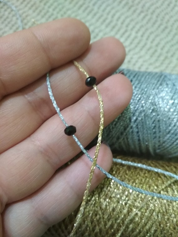 Gold 0.7mm Cord, Silver 0.7mm Thread, Macrame Metallic Cord, Waxed String  Shamballa, Gold or Silver Braided Rope, Very Thin Thread 