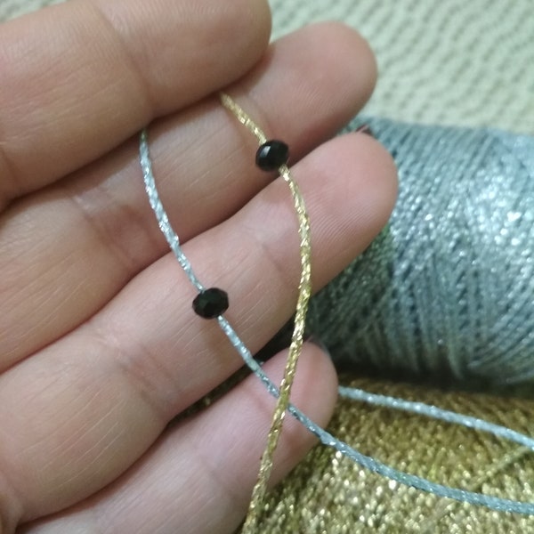 Gold 0.7mm cord, Silver 0.7mm thread, macrame metallic cord, waxed string shamballa, gold or silver braided rope, very thin thread