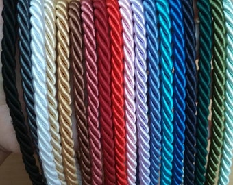 6mm round braided Cord, rayon rope, 6mm satin cord, 3-ply twisted round rope, decoration Cord, jewelry rope, choose from 18 different colors