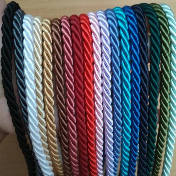 6mm round braided Cord, rayon rope, 6mm satin cord, 3-ply twisted round rope, decoration Cord, jewelry rope, choose from 18 different colors