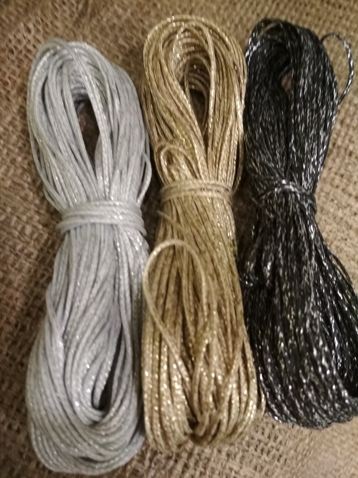 Gold Waxed Cord Silver Waxed Thread Black Sparkling Waxed Etsy