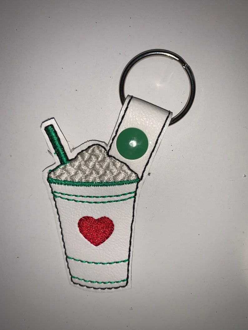 Coffee key fob made of vinyl
