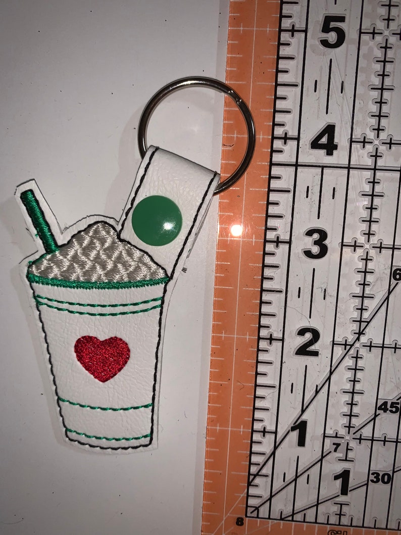 Coffee key fob made of vinyl