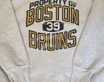 Vintage Boston Bruins Gray Crewneck Sweatshirt with Yellow Accents Made in USA
