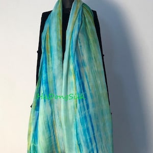 Long Silk Scarves - Silk Head Scarf - Bohemian Style -  Mustard Teal Blue Pine Scarf - Handmade Gift for Women - Gift for Best friend Travel