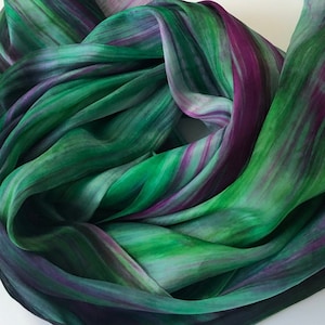 Christmas Gift Ombre Silk Scarf Mix of Christmas Green, Purple, Pink, Gray 100% Boho Wedding Wrap Neck Silk Handmade Scarf for Women Vintage