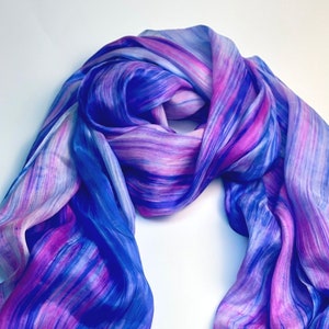 100% Ombre Silk Scarf Mix of Pink, Blue, White Women Scarf for Chemo Patient Wedding Wrap Valentine Birthday Gift for Wife Friends Handmade