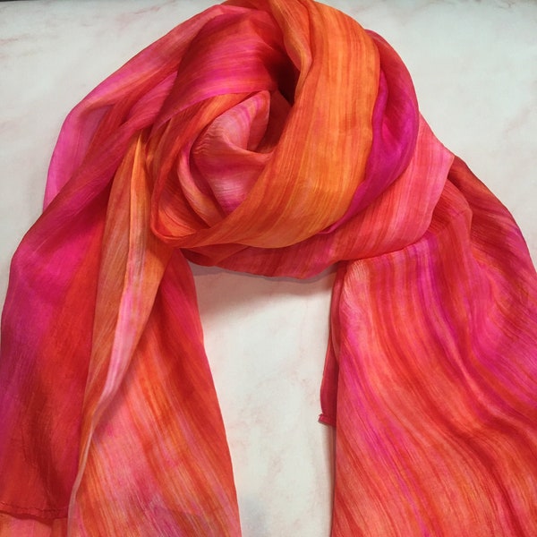 Silk Wool Shawl, Ombre Red-Orange