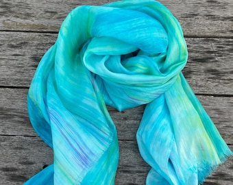 Vintage Unique Gift for Her 100% Pure silk head scarf Rainbow scarf Ombre mix of Blue and Lavender Kerchief Birthday Gift for Wife Handmade