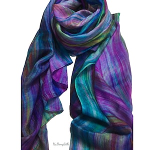 100% Pure Silk Scarf Head Silk Scarf for Cancer Patient Birthday Gift for Her Ombre Scarf Mix of Purple, Green, Blue Unique Gift Handmade