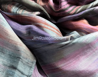 Hand-Painted Mulberry Silk Scarf, Purple Ombre Boho Wrap
