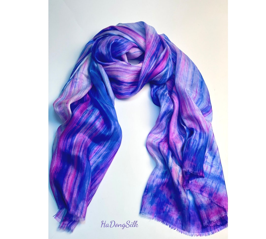 100 Ombre Silk Scarf Mix of Pink, Blue, White Scarves for Women Scarf