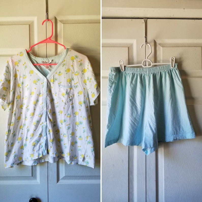 fruity lemon blue gingham plaid shorts shirt cute 50/% OFF CLEARANCE sz XL Carole Hochman New York women/'s two-piece pajama set