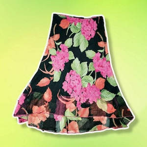 S/M - Clio vintage anos 90 multicolorido flor floral enrugado texturizado saia de comprimento médio com forro transparente feminino