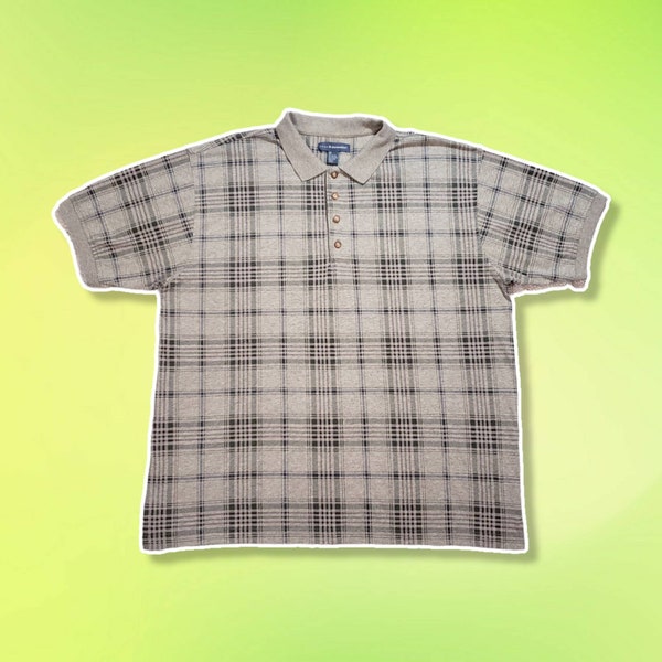 2X - Basic Equipment grey multicolor plaid grid pattern short sleeve collared polo shirt top early 2000s y2k grandpa dad unisex xl men's 1x