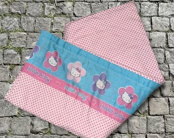 90s Hello Kitty twin flat bed sheet pink polka dot 95" x 64" floral Sanrio 1999