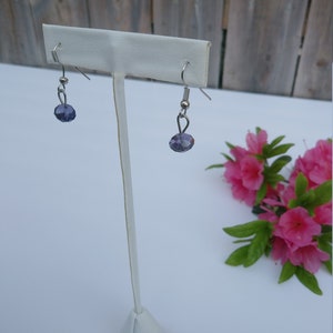 Silver Tone Faux Amethyst Stone Dangle Earrings