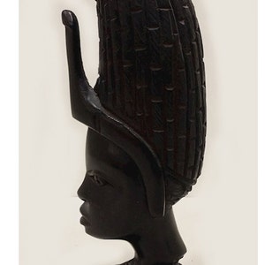 Vintage African Sculpture Hand Carved Wood Head Bust Tribal Statue