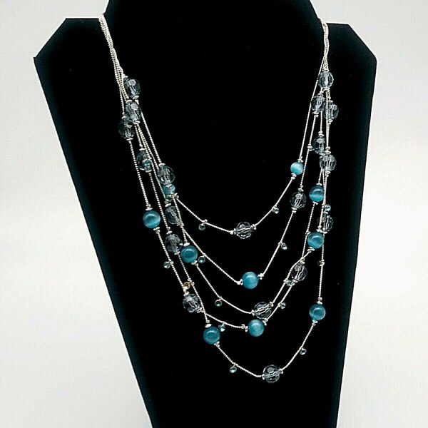 Turquoise Tone 5-Strand Cascade Necklace NEW