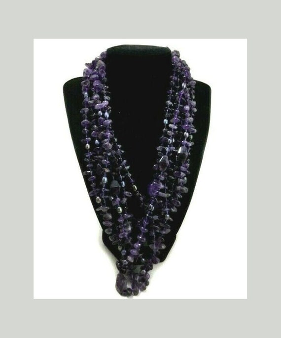 Amethyst & Fresh Water Pearl 6 Strand Necklace 20"