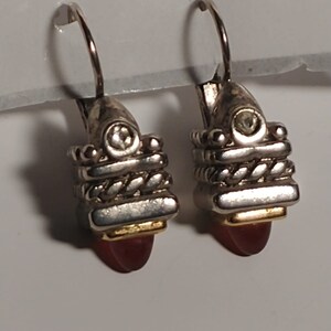 Faux Garnet & Silver Earrings  - Turkish Style