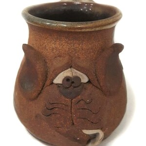 DOG Mahon Made Stoneware Mug  1980 Vintage Signed Cat Cup