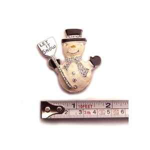 Glitzer und Strass Schneemann Brosche Emaille und Silber Ton
