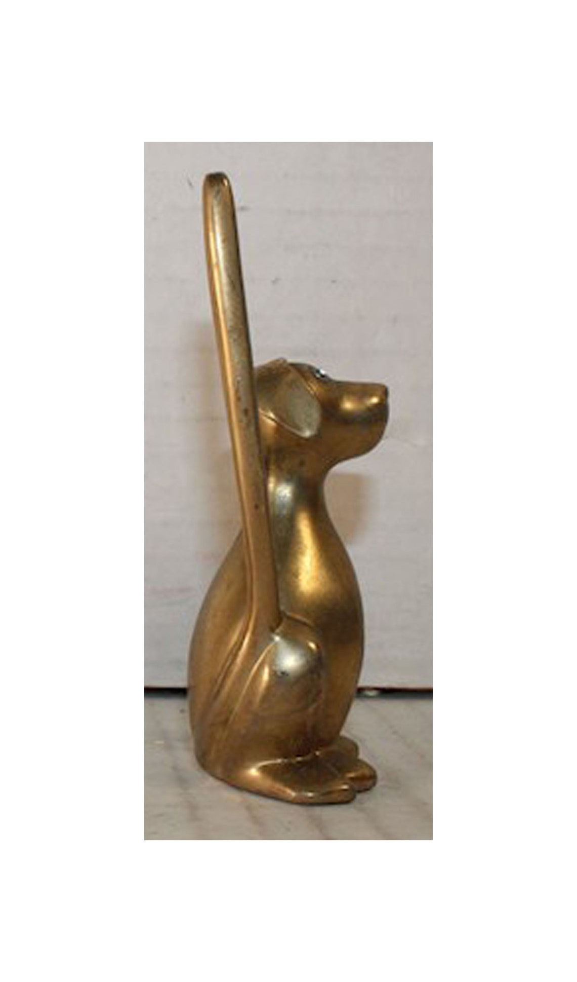 Brass Dog Paperweight Figurine Long Tail Rhinestone Eyes Floppy Ears
