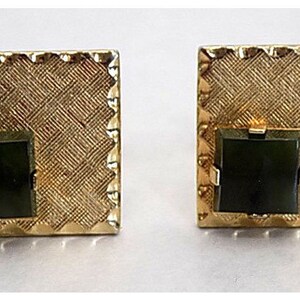 Vtg Men's Jade Accented Retro Cuff Links