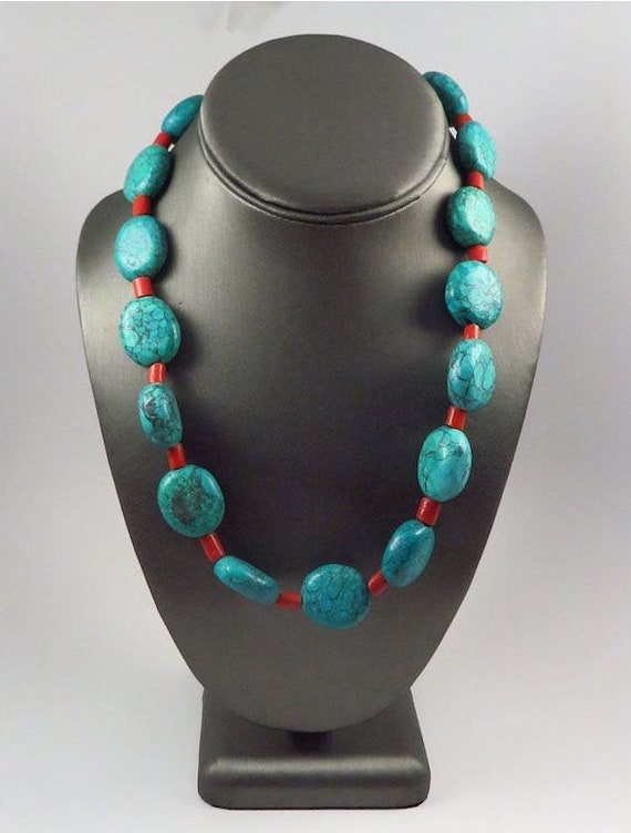 Necklace Compressed Turquoise Faux Coral Bead 20"L