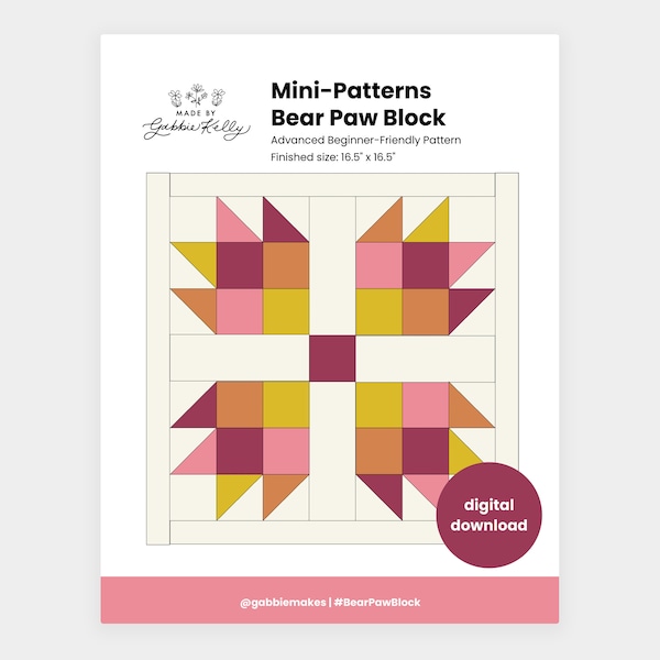 Bear Paw Block (digital download) - Beginner-friendly, HST, quilt block