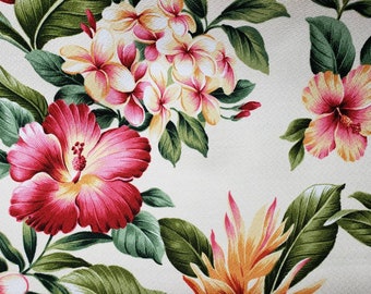 Hawaiian Floral Hibiscus Cushion Covers, Multicolored Washable Cotton Barkcloth, Hibiscus Bouquet Print, Pretty Stylized Tropical Flowers