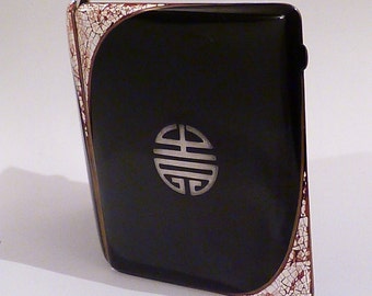 Unique antique gifts eggshell and lacquer case Art Deco cigarette cases coquille d'oeuf craqueleur RARE