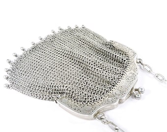 Silver Wedding Anniversary Gift For Her Antique Fully Hallmarked Sterling Silver Art Nouveau Mesh Purse 1917