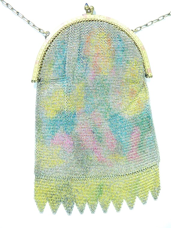 Antique Dresden Mesh Enamel bag Flapper purse - image 3